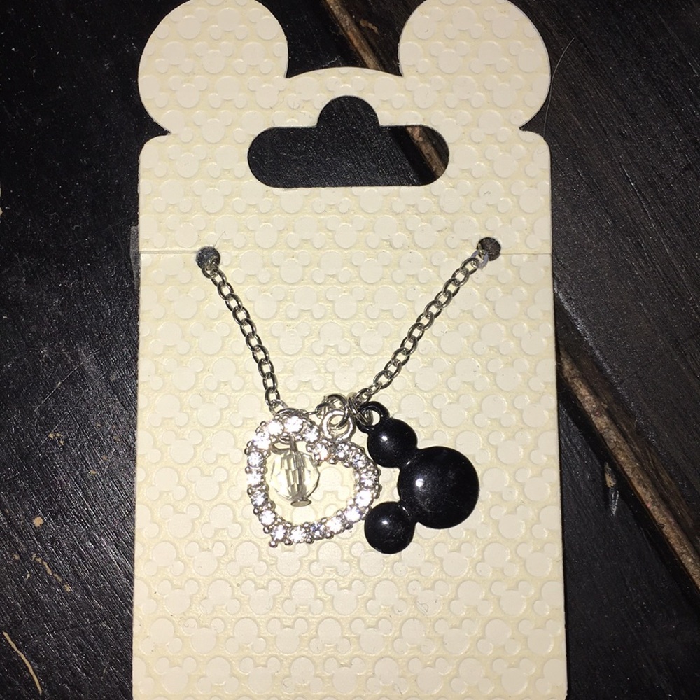 Disney Necklace with Heart & Black Mickey Head